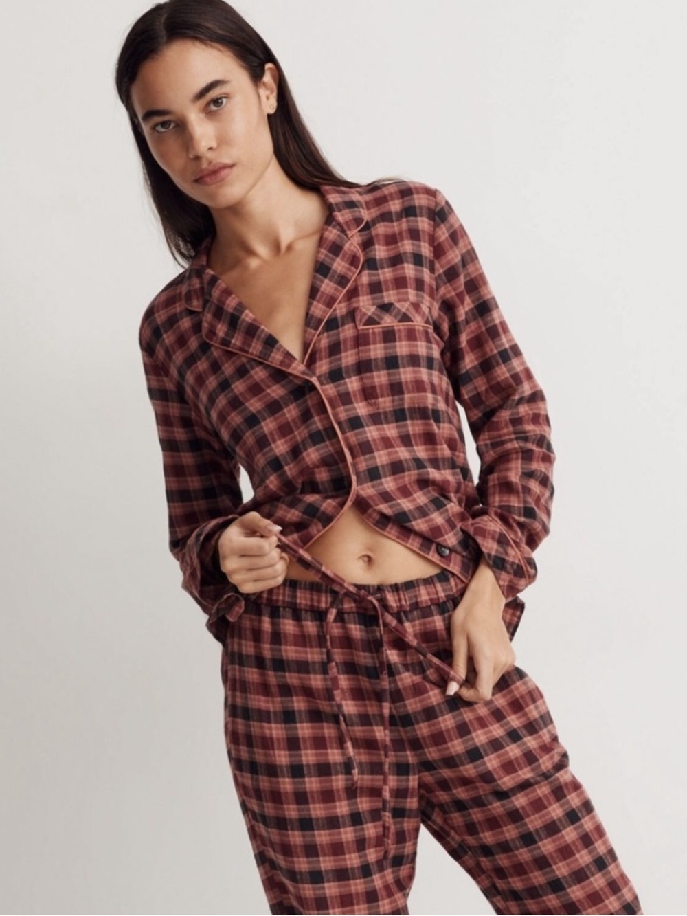 Madewell flannel bedtime pajama top / bottom in vintage quartz plaid XS